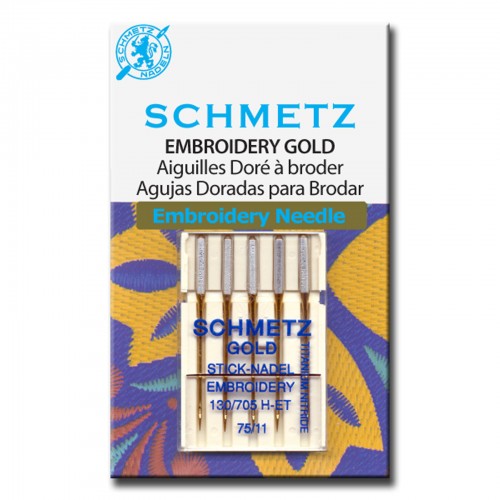 Machine Needles - Embroidery GOLD - Sizes 75/11 or 90/14 (5 per pkg)