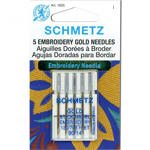Machine Needles - Embroidery GOLD - Sizes 75/11 or 90/14 (5 per pkg)