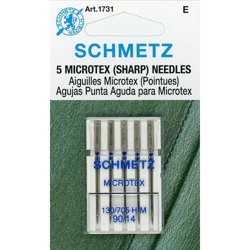 Machine Needles - Microtex - Sizes 60/8, 70/10, 80/12, 90/14, 100/16 (5 per pkg)