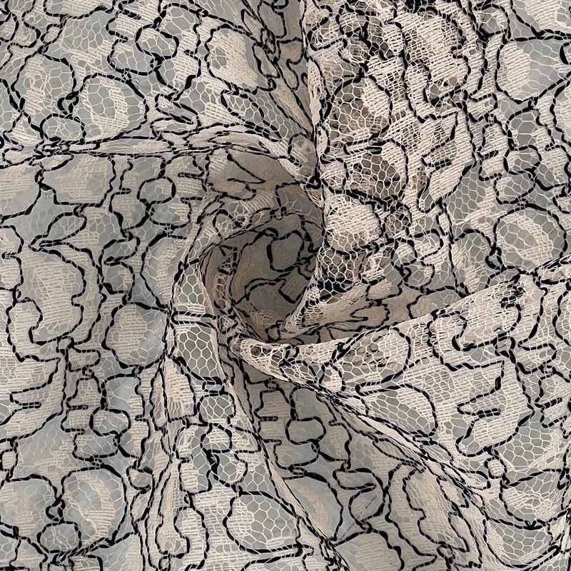 Lace - Scribble Corded Lace in Black and Ecru