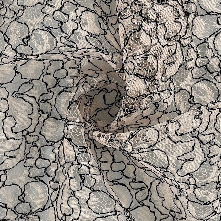 Lace - Scribble Corded Lace in Black and Ecru