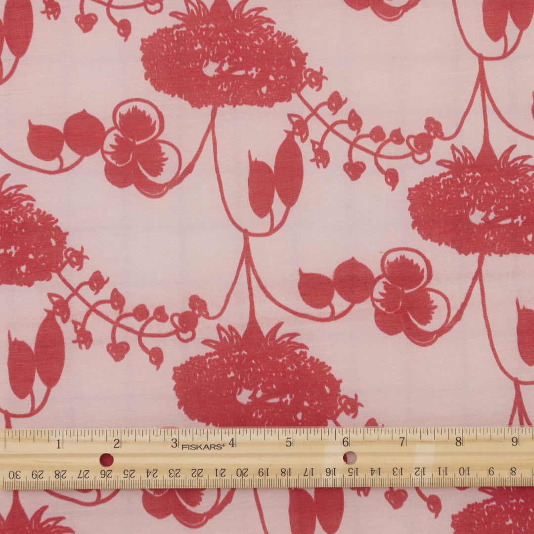 Scarlet Petal Symphony Silk/Cotton Fabric - Watercolor Floral Print for Elegant Dresses & Blouses
