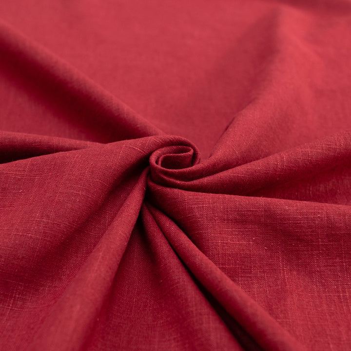 Soft Wash Linen fabric in rich wine color – 100% prewashed medium-weight linen, ideal for dresses, skirts, jackets, and jumpsuits