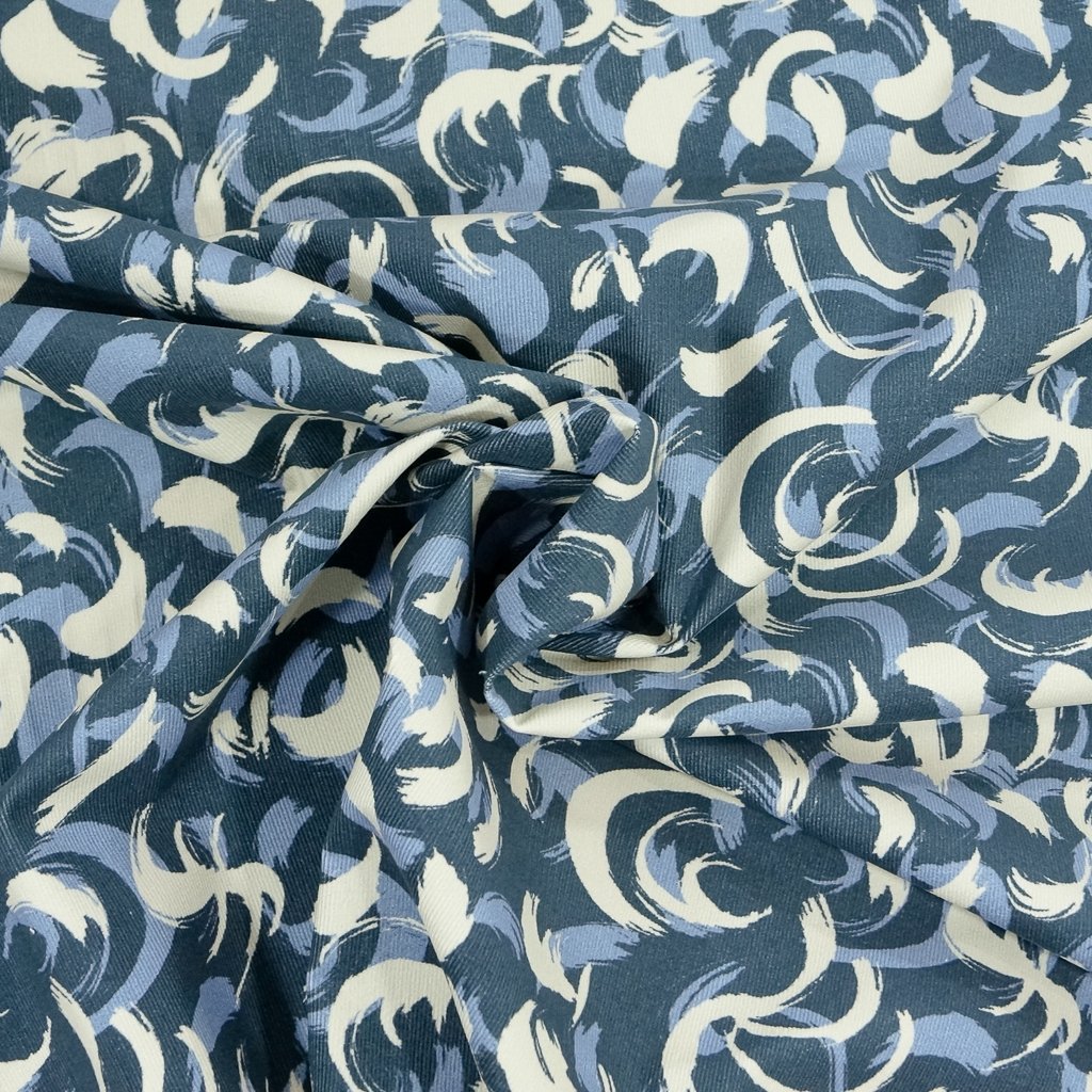 Navy blue corduroy with artistic paint-like strokes – Italian deadstock fabric
