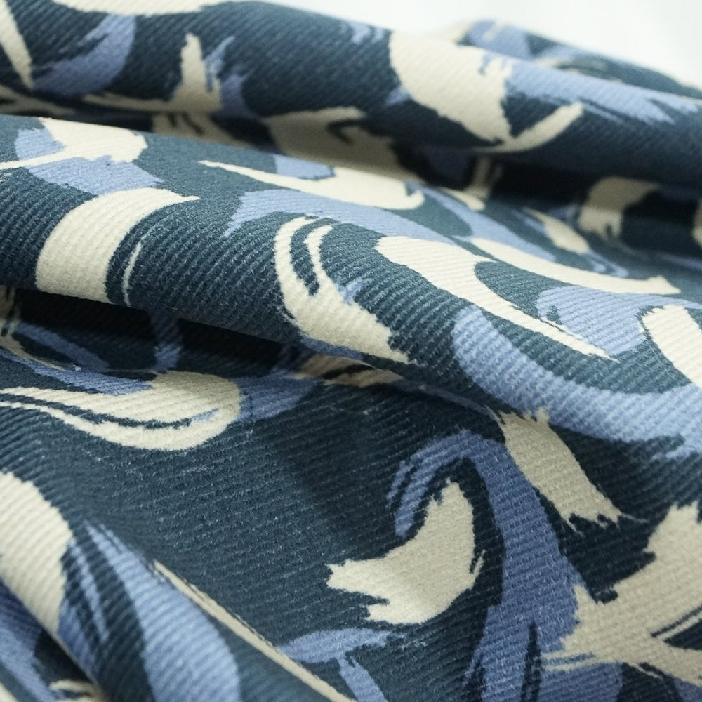 Navy blue corduroy with artistic paint-like strokes – Italian deadstock fabric