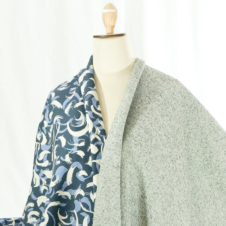 Navy blue corduroy with artistic paint-like strokes – Italian deadstock fabric
