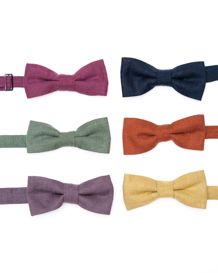 Handmade men's linen bowtie in fall/winter colors with adjustable strap and hidden clasp.