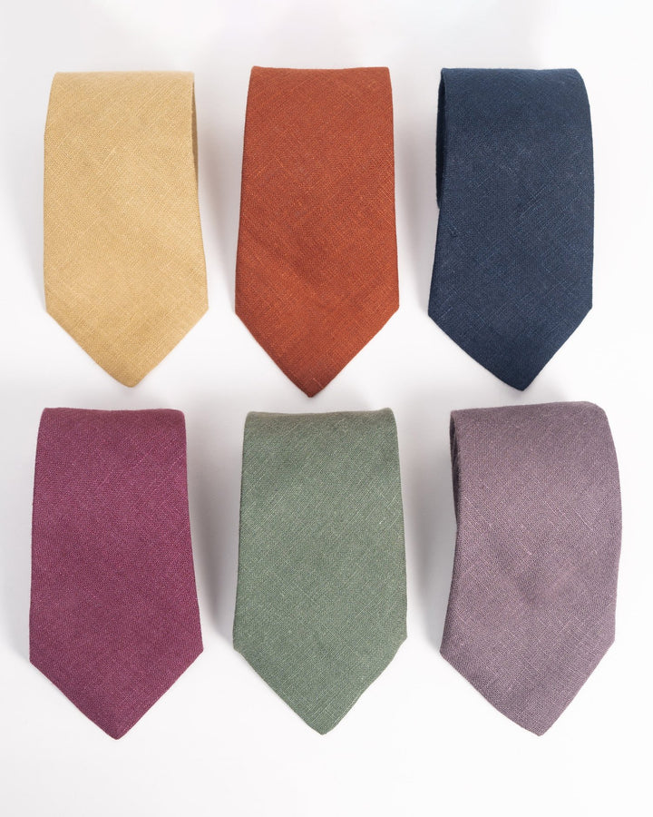 Handmade men's linen ties in fall/winter colors, perfect for weddings and special events