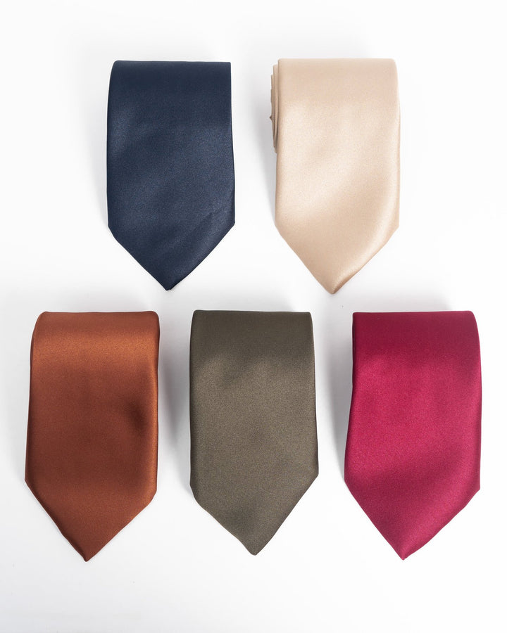 Handmade men's satin necktie in fall/winter colors with a polished finish.