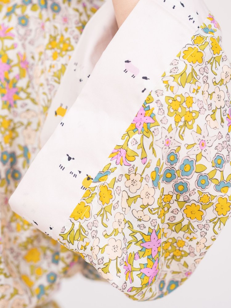 Sweet Dreams Signature Robe in vintage floral print with delicate sheep accents, lightweight rayon challis fabric.