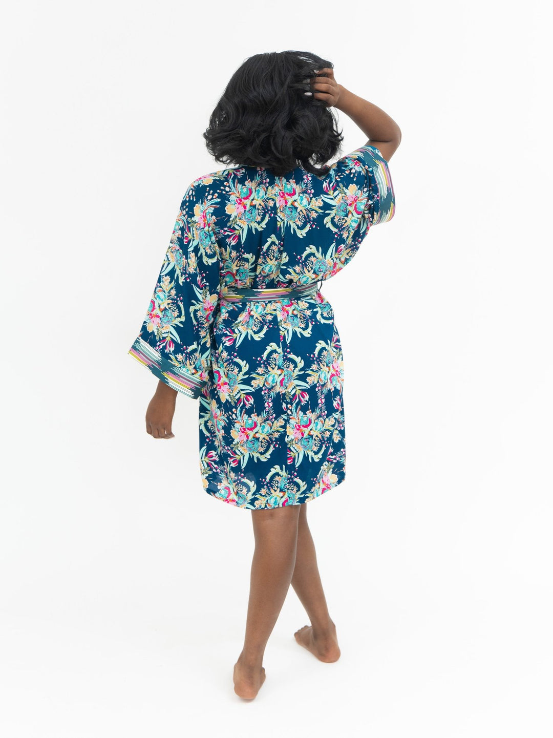 Signature Robe Tropical Teal Kimono-Style Floral Print Lounge Wear