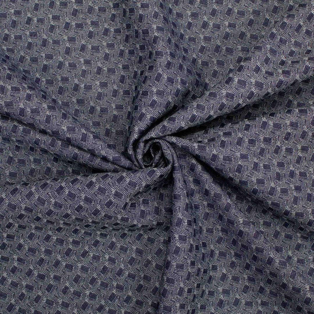 Cotton Denim - Geometric Navy