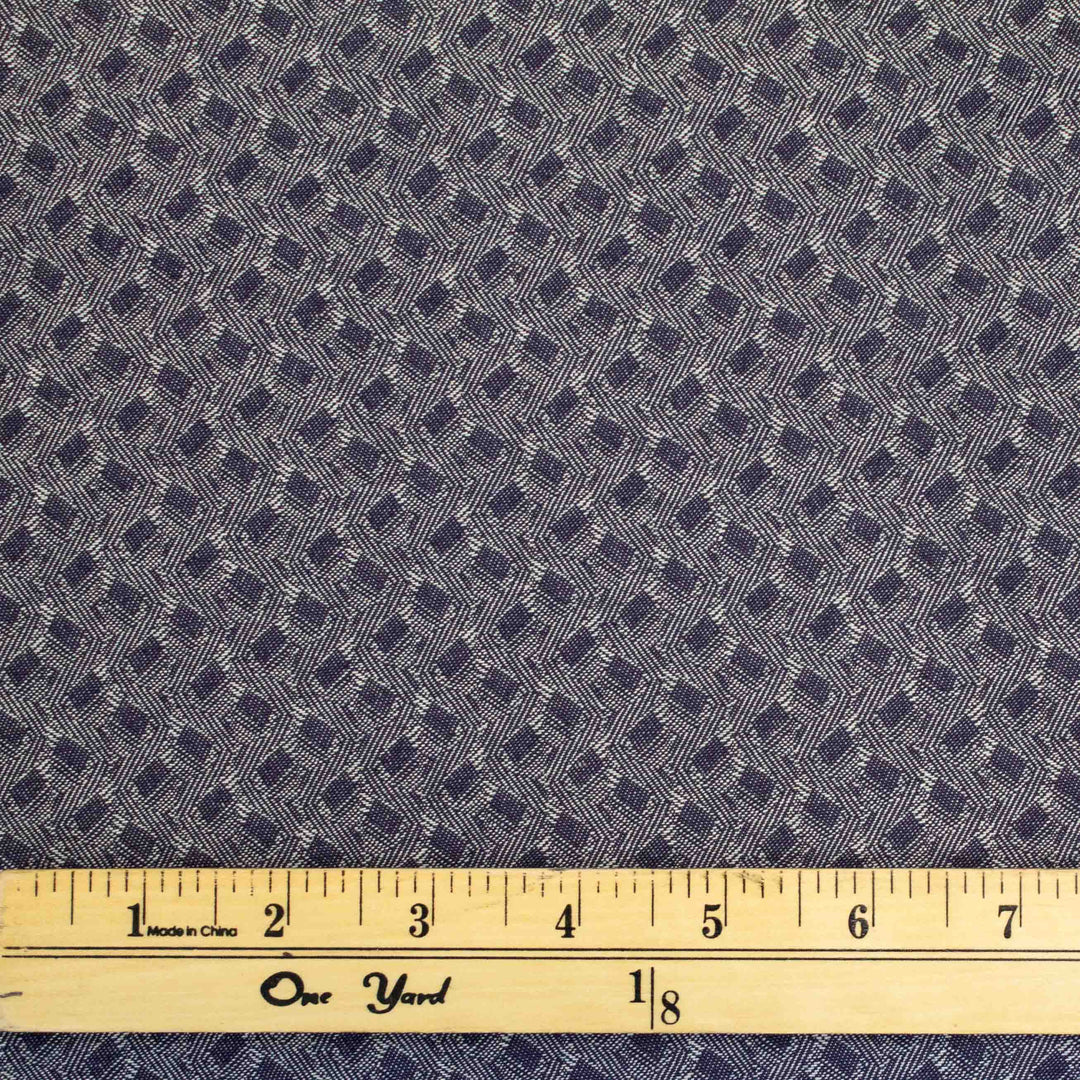 Cotton Denim - Geometric Navy