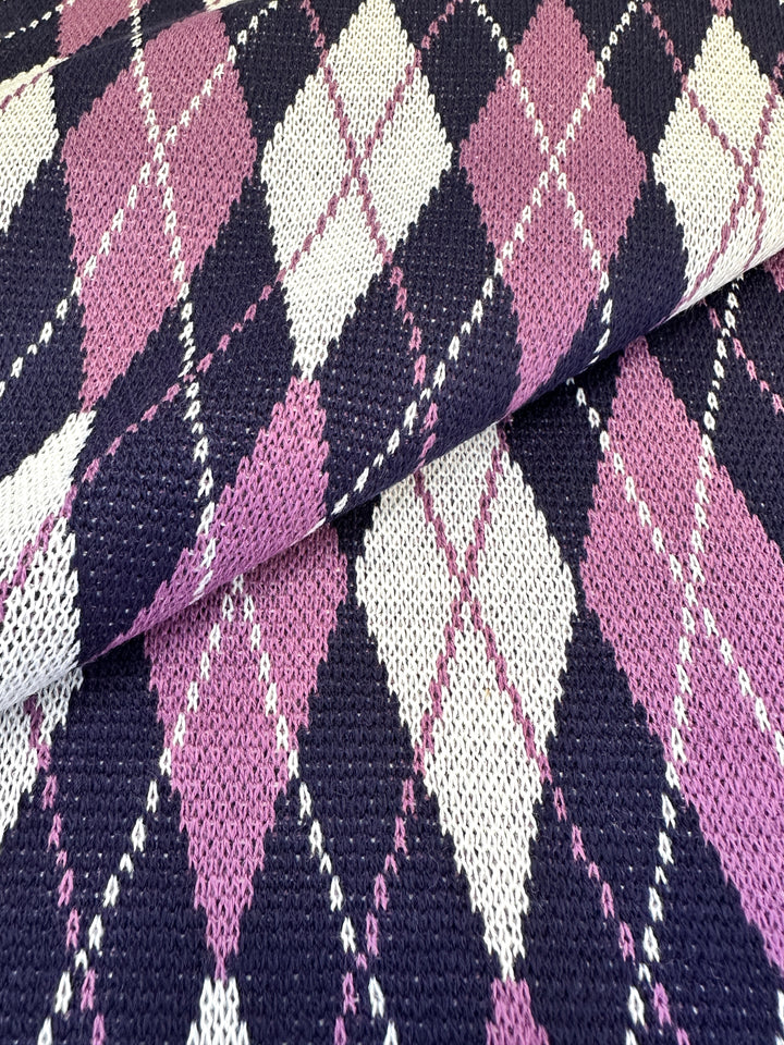 Sweater Knit - Argyle in Orchid, Navy, and White
