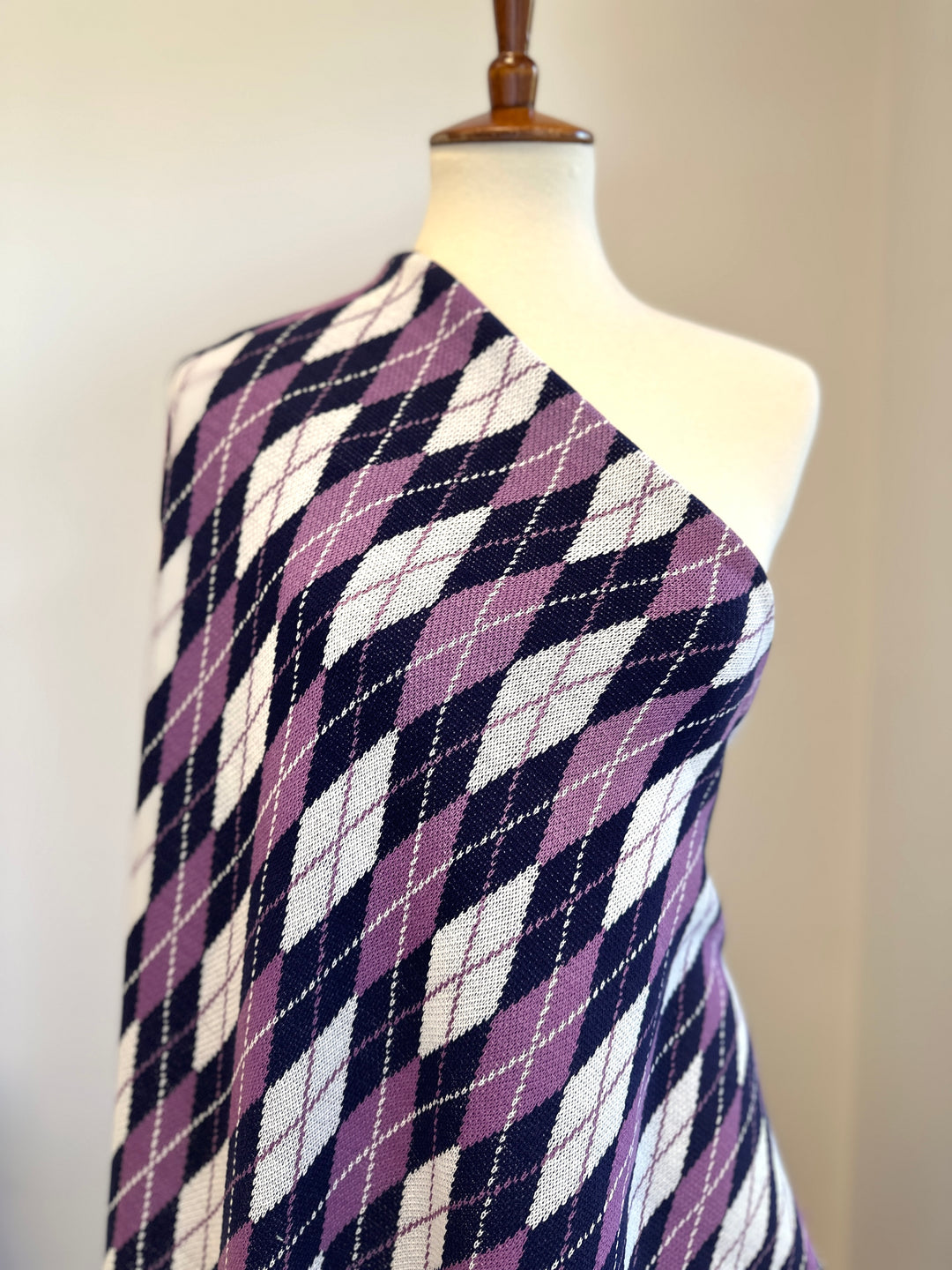 Sweater Knit - Argyle in Orchid, Navy, and White