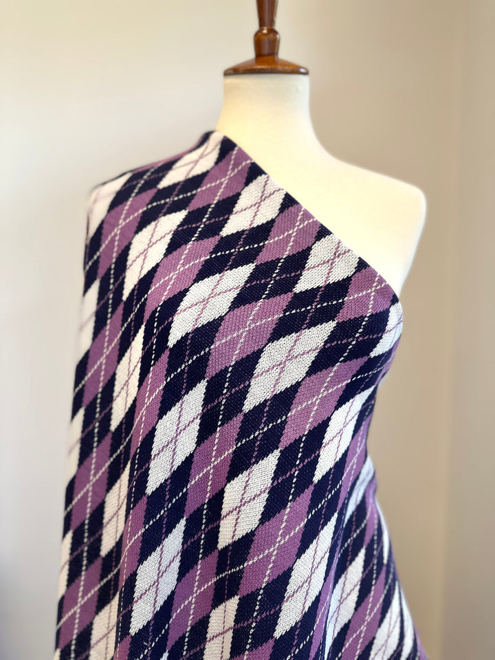 Sweater Knit - Argyle in Orchid, Navy, and White