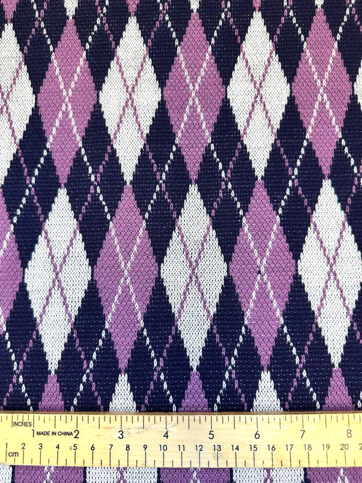 Sweater Knit - Argyle in Orchid, Navy, and White
