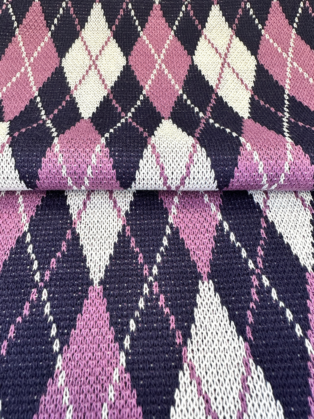 Sweater Knit - Argyle in Orchid, Navy, and White