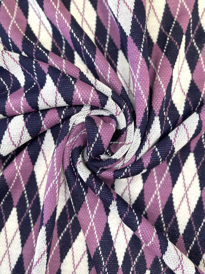 Sweater Knit - Argyle in Orchid, Navy, and White