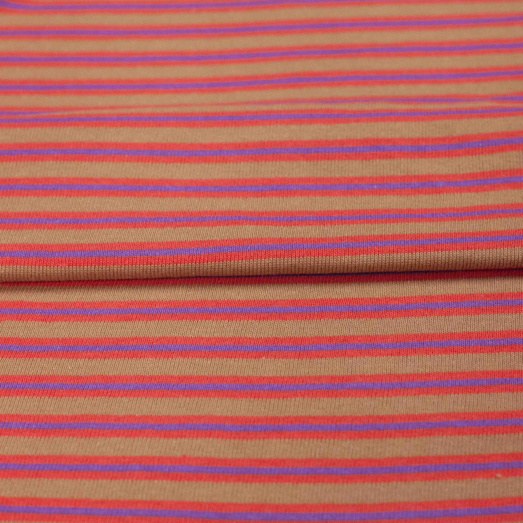 Sweater Knit - Ribbed Cotton - Red & Mocha Stripe