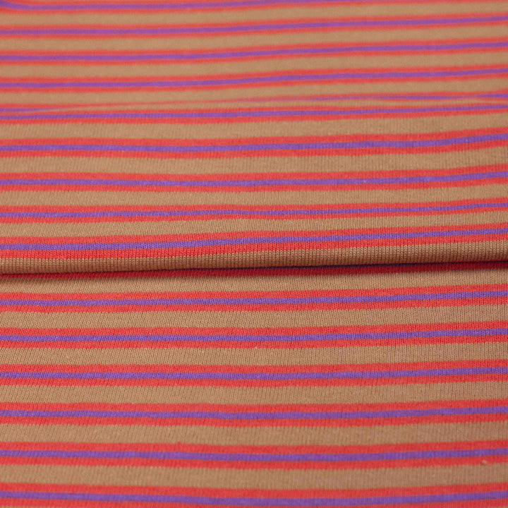 Sweater Knit - Ribbed Cotton - Red & Mocha Stripe