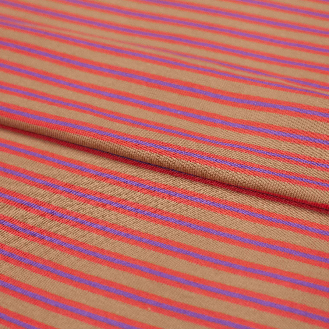 Sweater Knit - Ribbed Cotton - Red & Mocha Stripe