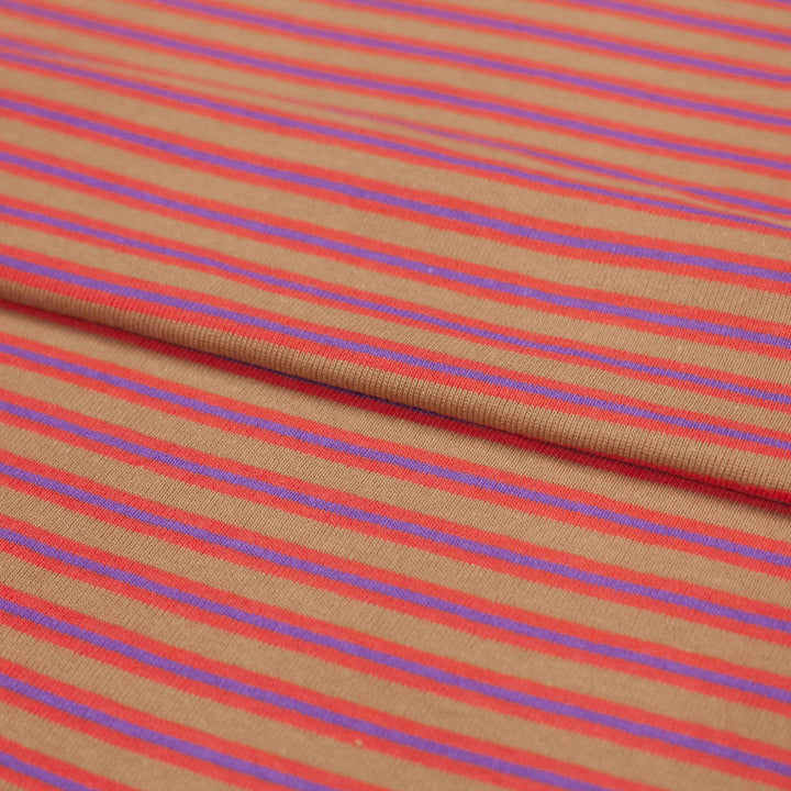 Sweater Knit - Ribbed Cotton - Red & Mocha Stripe