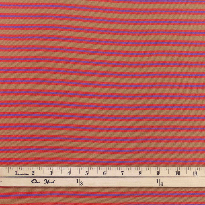 Sweater Knit - Ribbed Cotton - Red & Mocha Stripe