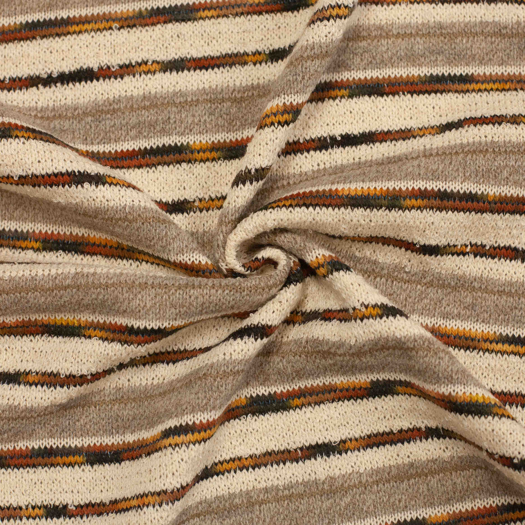 Sweater Knit - Cotton Blend - Grey, Cream, and Brown Stripes
