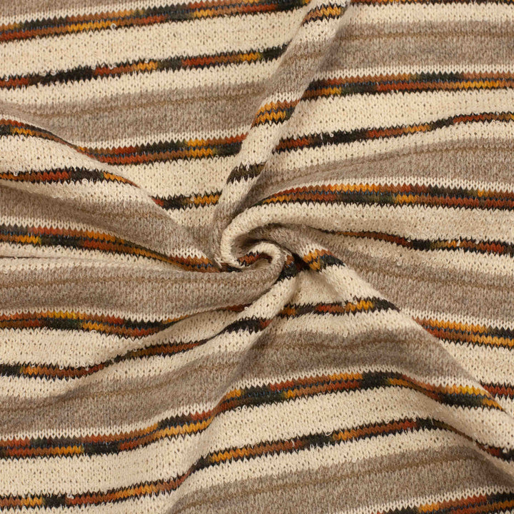 Sweater Knit - Cotton Blend - Grey, Cream, and Brown Stripes