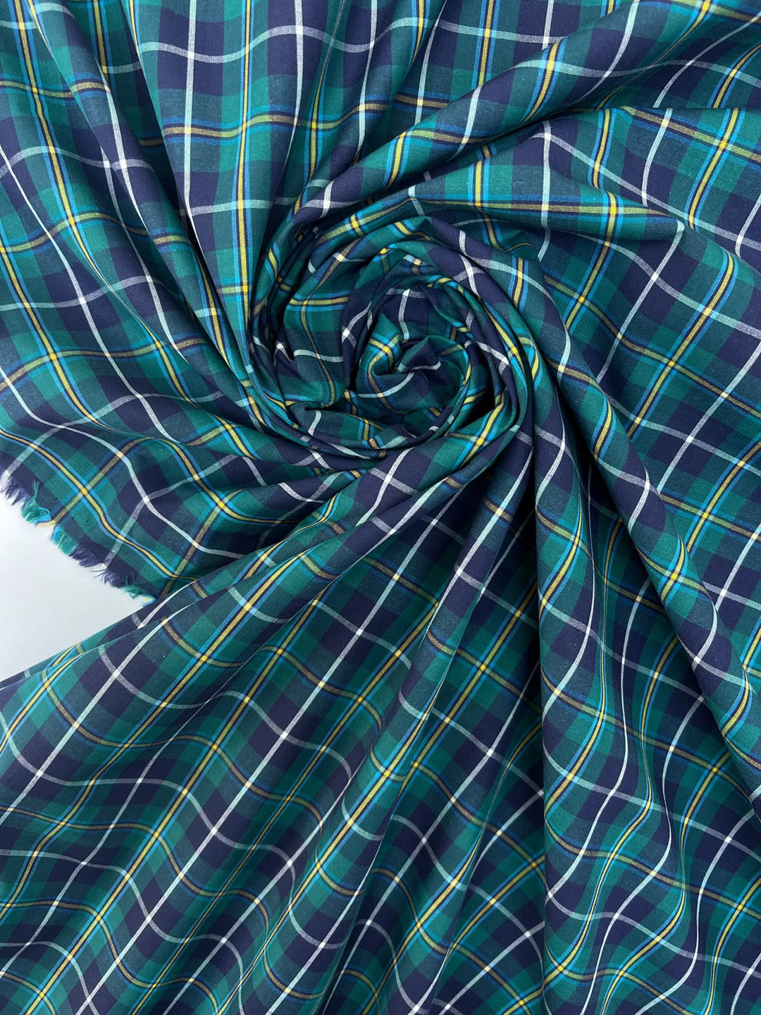 Green and Blue Plaid Cotton Shirting Fabric - 100% Cotton, Made in Italy