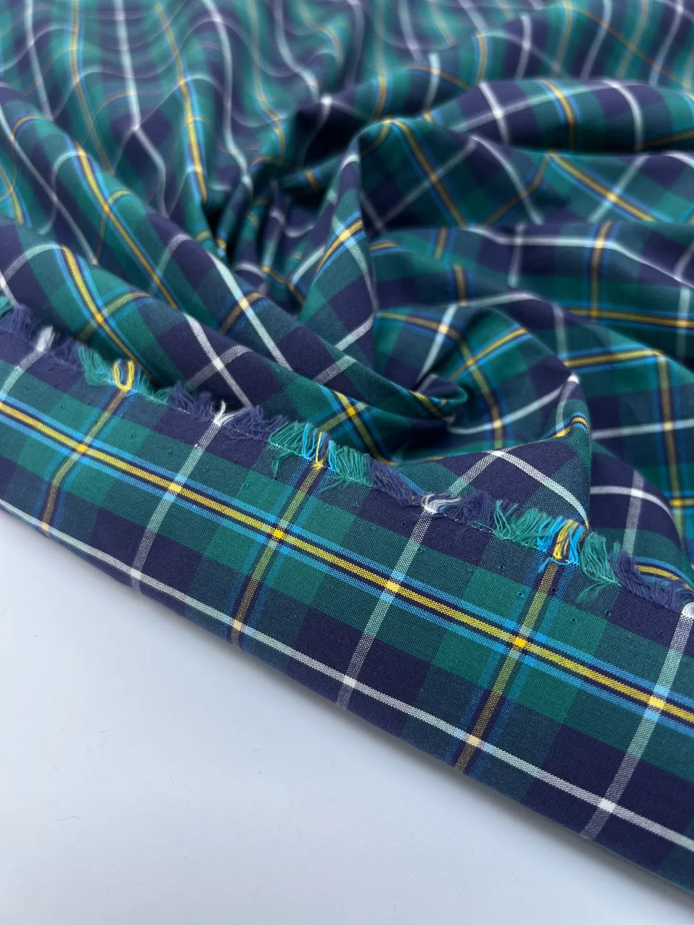 Green and Blue Plaid Cotton Shirting Fabric - 100% Cotton, Made in Italy