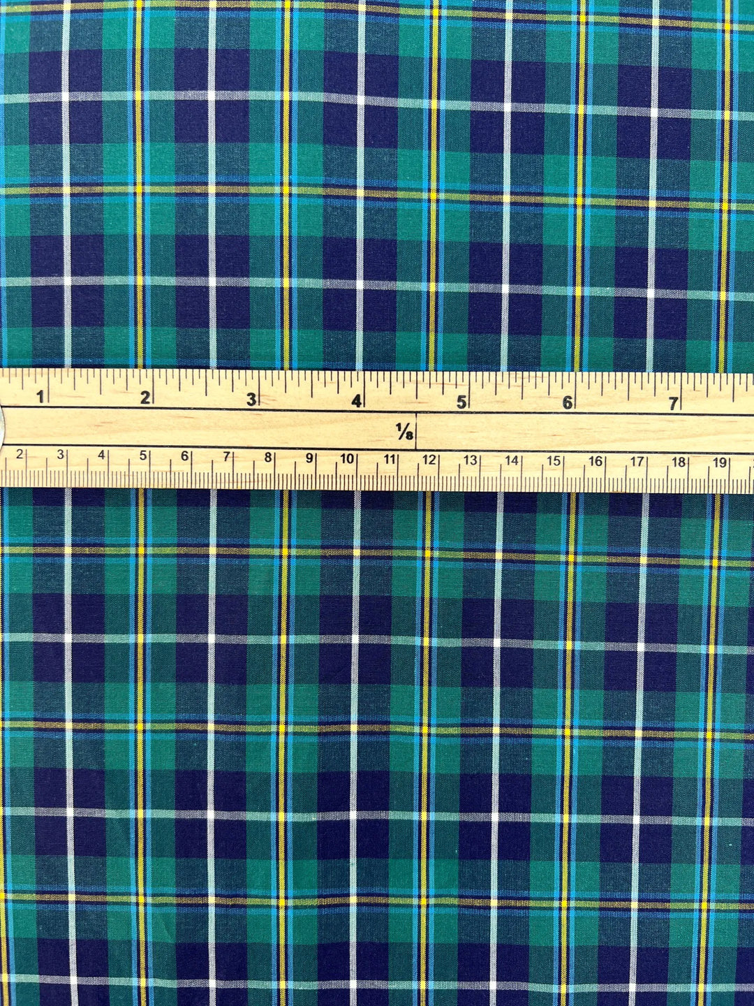Green and Blue Plaid Cotton Shirting Fabric - 100% Cotton, Made in Italy
