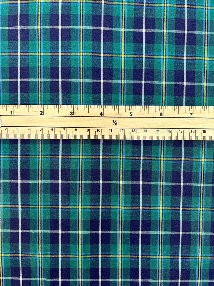 Green and Blue Plaid Cotton Shirting Fabric - 100% Cotton, Made in Italy