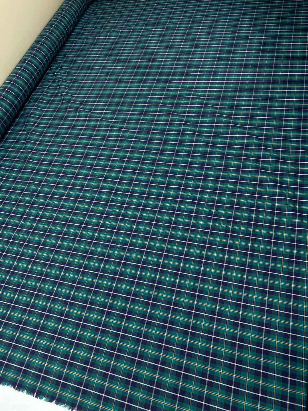 Green and Blue Plaid Cotton Shirting Fabric - 100% Cotton, Made in Italy