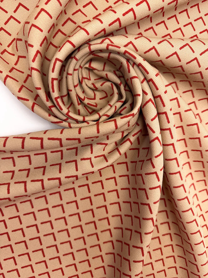 Wool Suiting fabric in Beige with Red Diamonds, 100% Wool, ideal for suits and coats.