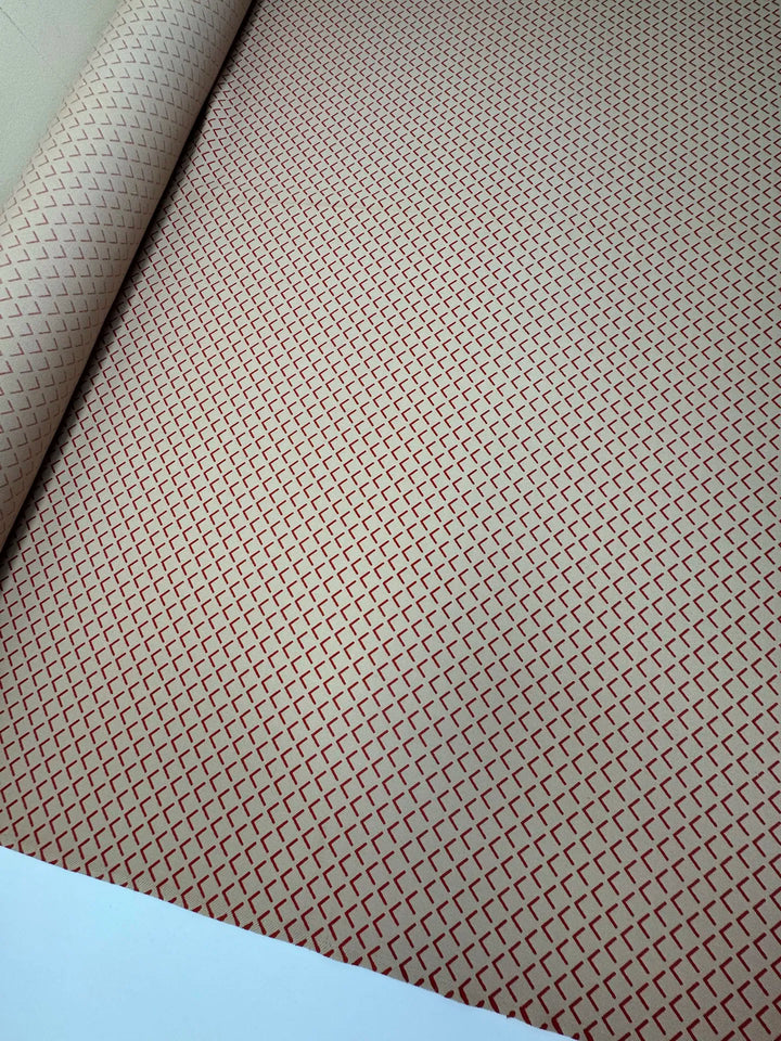 Wool Suiting fabric in Beige with Red Diamonds, 100% Wool, ideal for suits and coats.