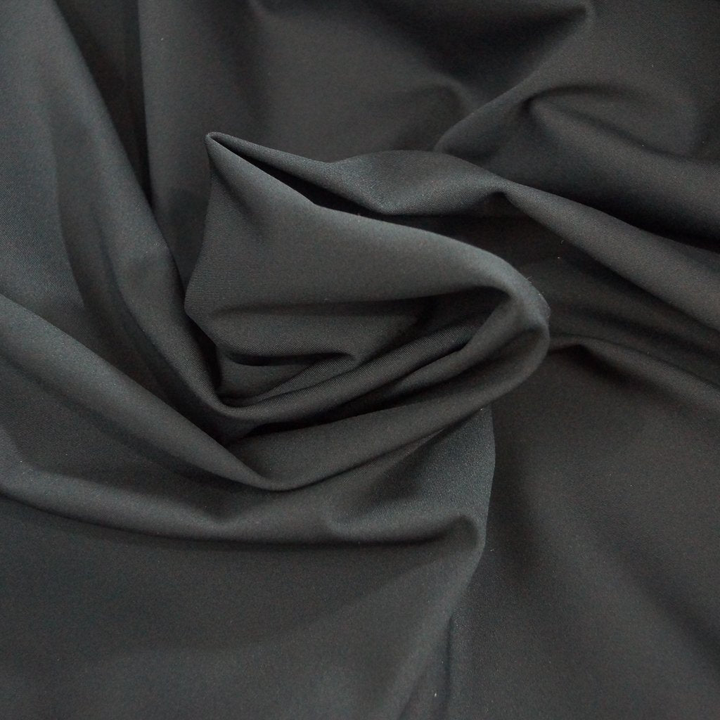 Black Endurance HEAVY Repreve recycled polyester spandex fabric, eco-friendly activewear material with UV protection and moisture wicking