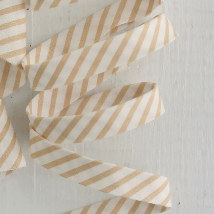 Printed Double Fold Bias Tape 1/2" - Tan Stripe