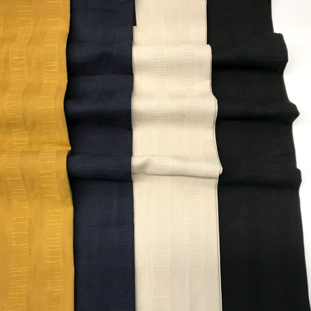 Textured Stripe Cotton and Linen Blend – Breathable 85% cotton and 15% linen fabric with textured stripes, perfect for skirts, pants, and dresses.