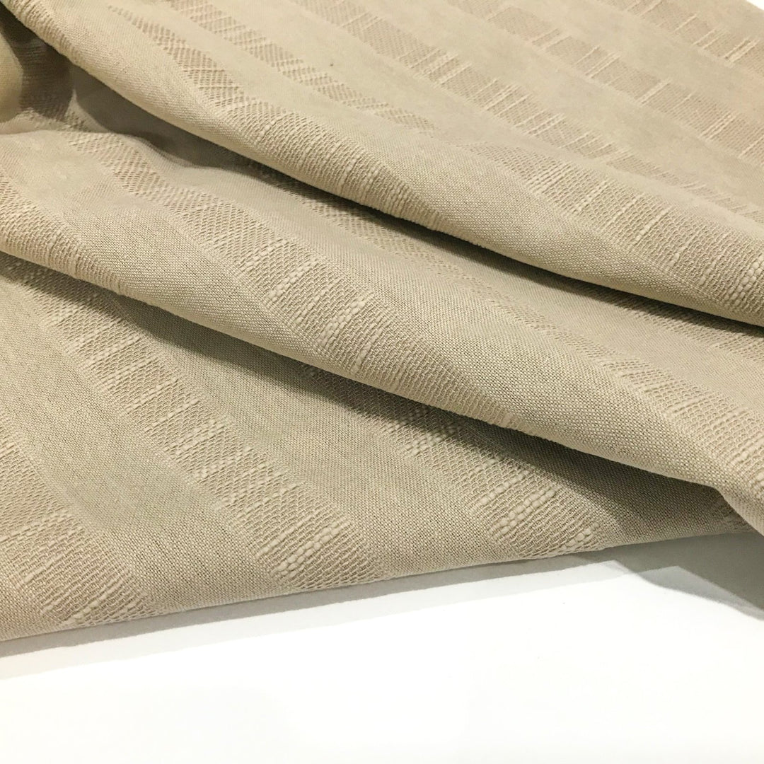 Textured Stripe Cotton and Linen Blend – Breathable 85% cotton and 15% linen fabric with textured stripes, perfect for skirts, pants, and dresses.