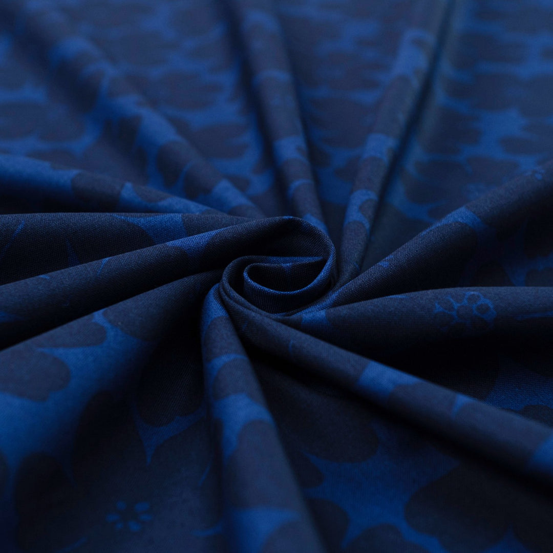 Japanese Cotton Poplin Tonal Flowers in Royal Blue fabric with large floral motifs