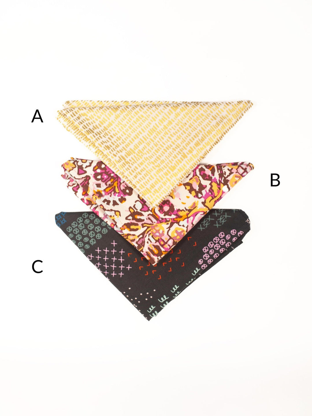 Colorful cotton pet bandana tied around the neck of a small dog, showcasing comfort and style