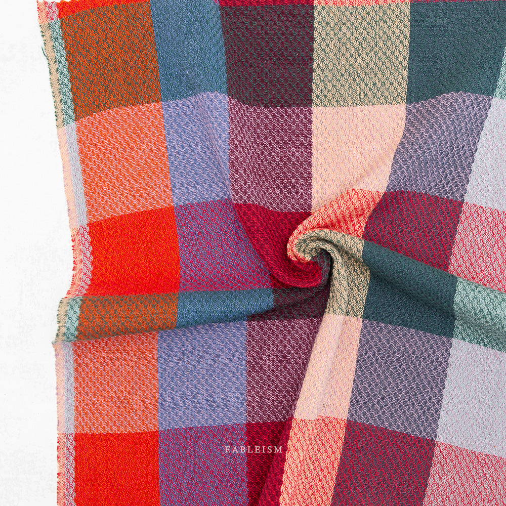 Cotton Woven - Waffle Happy Checkers in Sangria