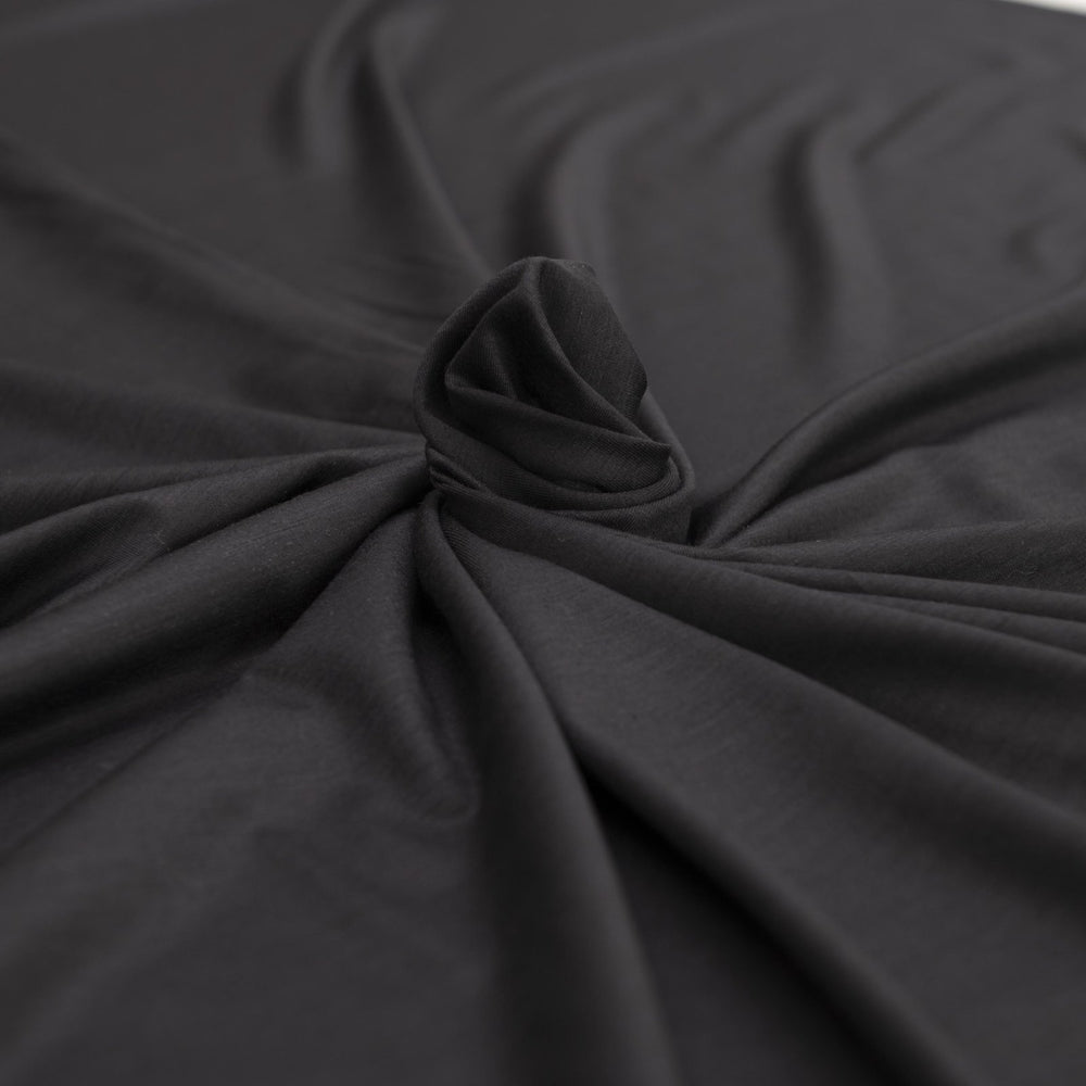 Black Wool Spandex Jersey Knit Fabric - 97% Wool 3% Spandex - 4-Way Stretch Soft Knit for Sewing