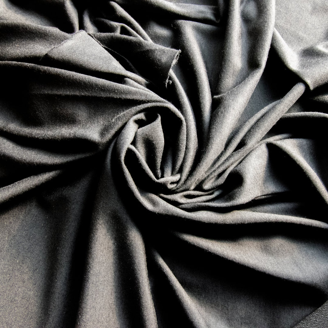 Black Wool Jersey Knit Fabric - 100% Wool - Soft Stretchy Natural Material for Sweaters & Tees