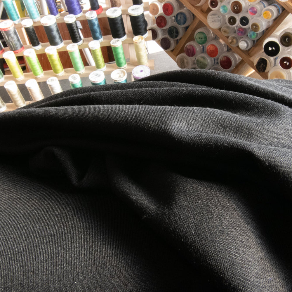 Black Wool Jersey Knit Fabric - 100% Wool - Soft Stretchy Natural Material for Sweaters & Tees