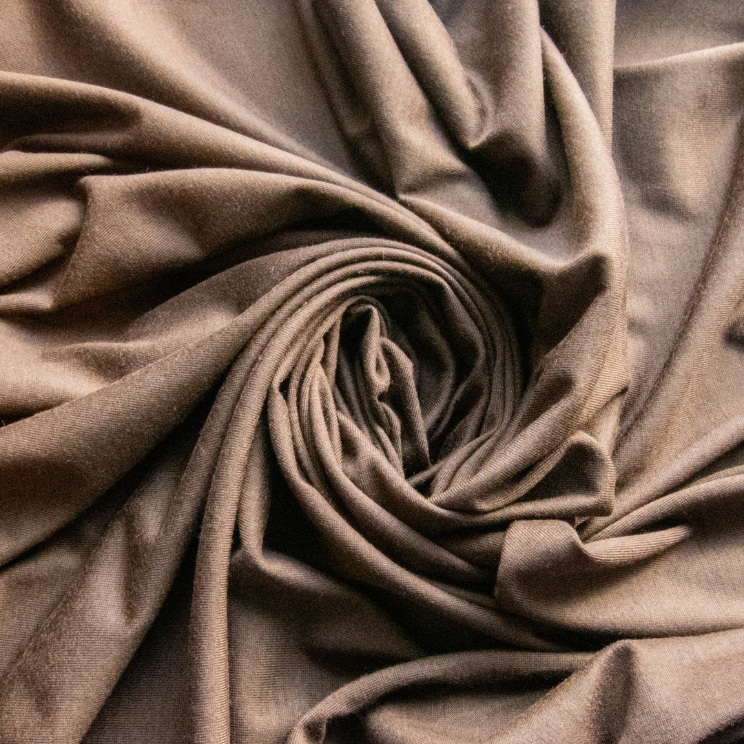 Wood Brown Wool Jersey Knit Fabric - 100% Wool - Drapey Stretchy Natural Material for Sweaters & Tees