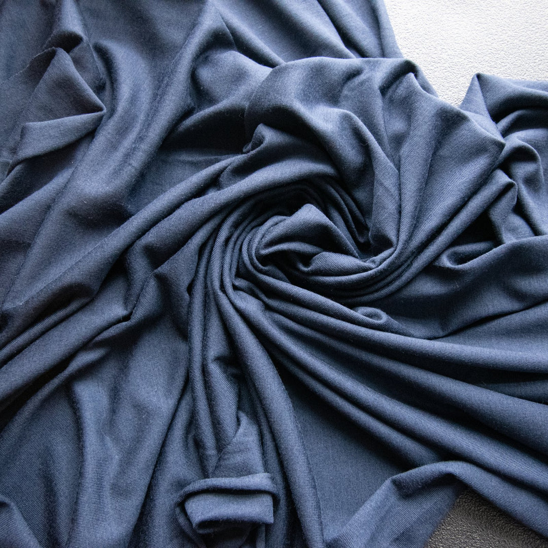 True Navy Wool Jersey Knit Fabric - 100% Wool - Soft Stretchy Natural Material for Sweaters & Tees