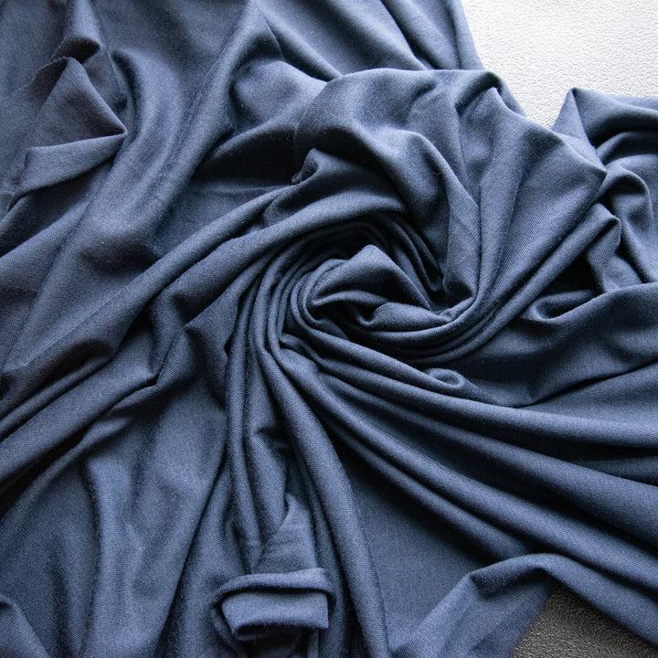True Navy Wool Jersey Knit Fabric - 100% Wool - Soft Stretchy Natural Material for Sweaters & Tees